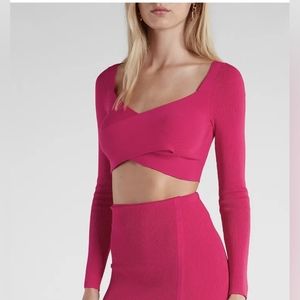 Express Body Contour Wrap Sweater Crop Top AND Side Slit Midi Skirt SET Medium